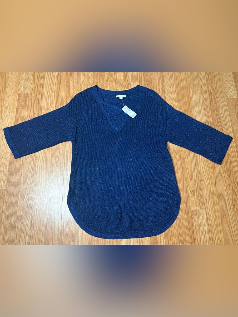 Westport Navy Blue V-Neck Knit Top with Subtle Crossover